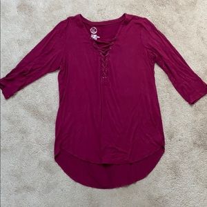 Maurices 24/7 L Maroon Shirt 3/4 Length Sleeves
